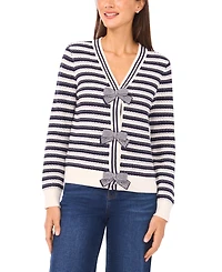CeCe Women's Ribbon-Trim Striped Long-Sleeve Sweater
