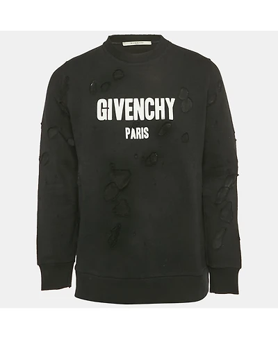 Pre-Owned Givenchy Men's Black Logo Printed Cotton Distressed Sweatshirt