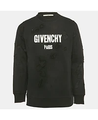 Pre-Owned Givenchy Men's Black Logo Printed Cotton Distressed Sweatshirt