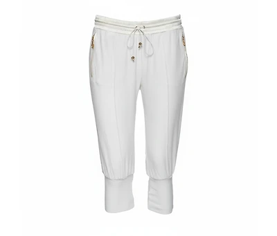 Pre-Owned Roberto Cavalli Women's White Cotton Rib Knit Detailed Cropped Joggers