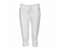 Pre-Owned Roberto Cavalli Women's White Cotton Rib Knit Detailed Cropped Joggers