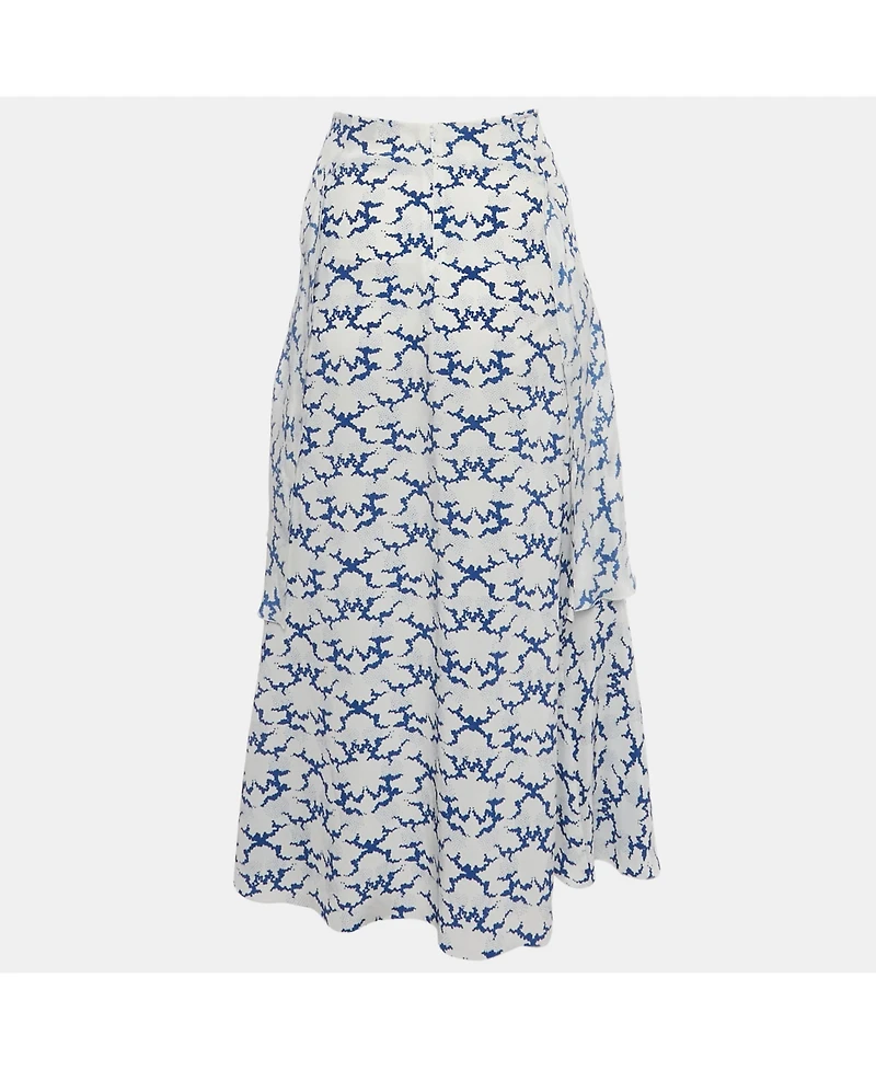 Pre-Owned Stella Mccartney Women's White Printed Silk Ruffled Midi Skirt