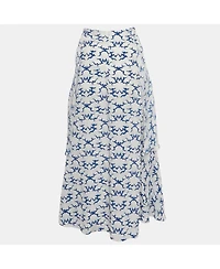 Pre-Owned Stella Mccartney Women's White Printed Silk Ruffled Midi Skirt