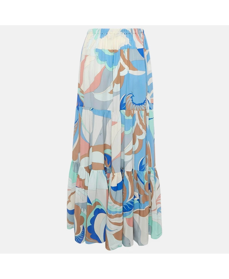 Pre-Owned Emilio Pucci Women's Multicolor Printed Silk Sheer Maxi Skirt