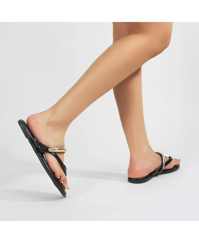 Berness women's Kara Metal Ring Thong Sandals