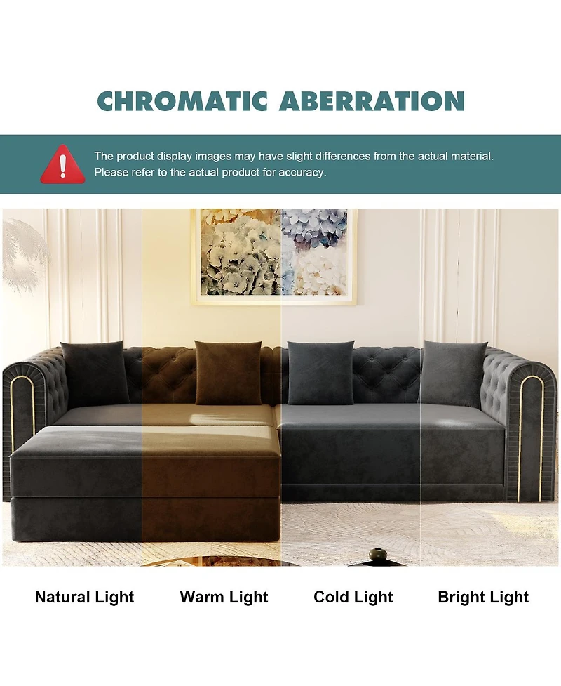 Streamdale Furniture Elegant 3-in-1 Convertible Sleeper Sofa with Gold Trim, Black