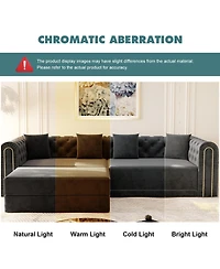 Streamdale Furniture Elegant 3-in-1 Convertible Sleeper Sofa with Gold Trim, Black