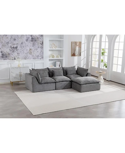 Streamdale Furniture Cloud Couch Oversized Modular Sectional Sofa, 3-Seat with Ottoman