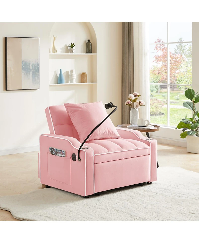 Streamdale Furniture3-in-1 Sofa Bed Convertible Sleeper Chair, Adjustable Pull Out Folding Sofa Bed (Pink)