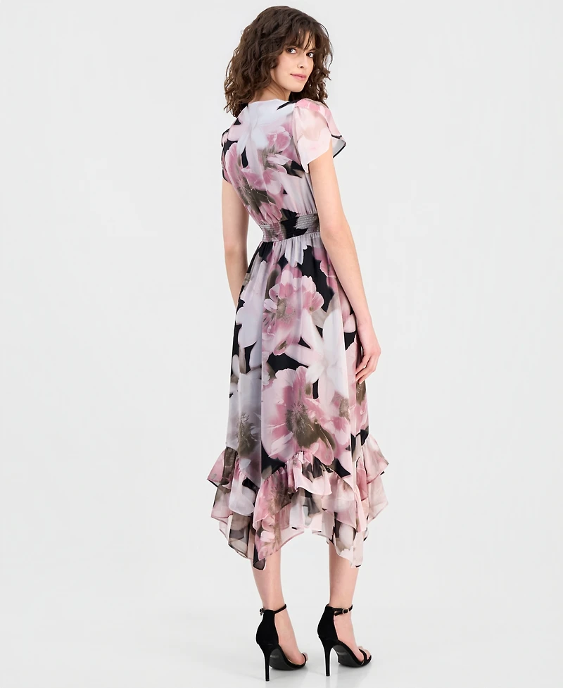 Anne Klein Women's Floral-Print Smocked Ruffled Dress