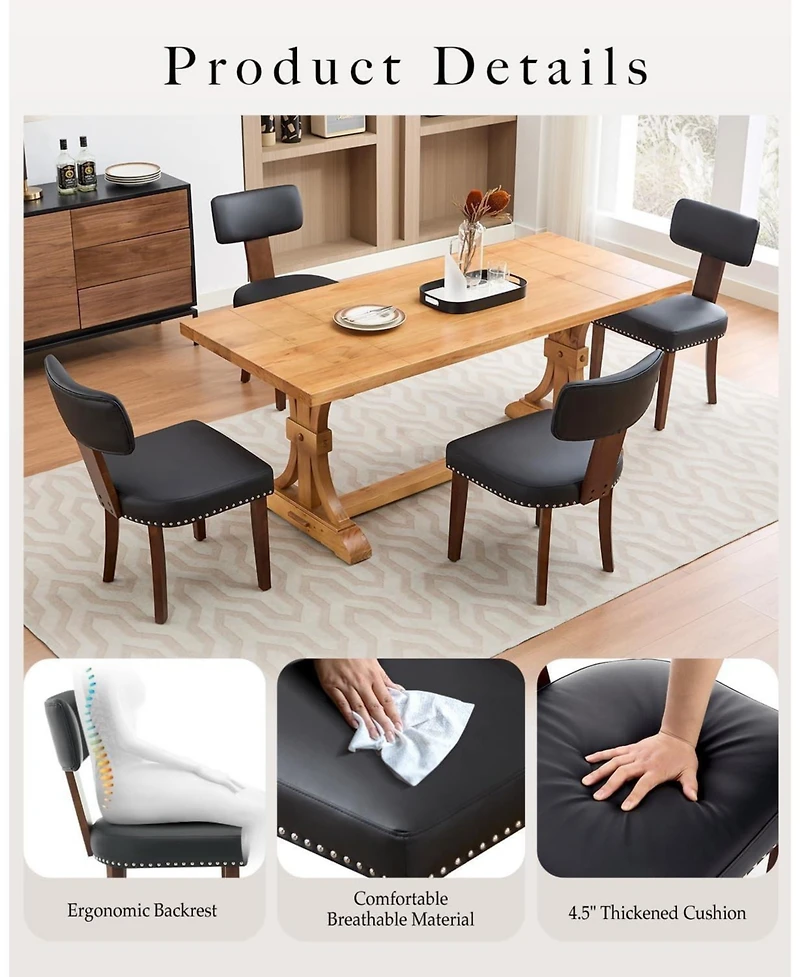 gaomon Mid Century Modern Dining Chairs Set of 2,Pu Leather Upholstered Accent Curved Backrest Kitchen Chairs with Hardwood Frame for Farmhouse