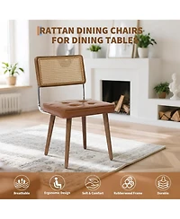 gaomon Rattan Dining Chairs Set of 1, Upholstered Kitchen Chairs with Natural Handwoven Rattan Cane Back and Upholstered Velvet Fabric