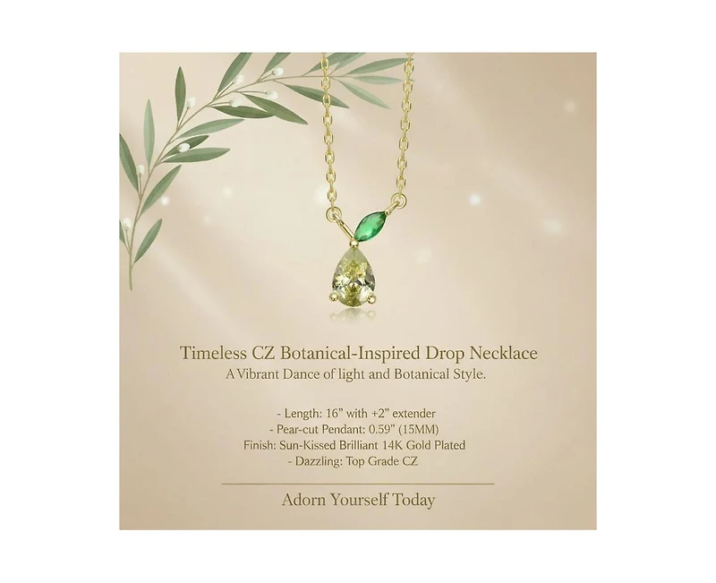 Rachel Glauber Timeless Cz Botanical-Inspired Drop Necklace in 14K Gold Plated