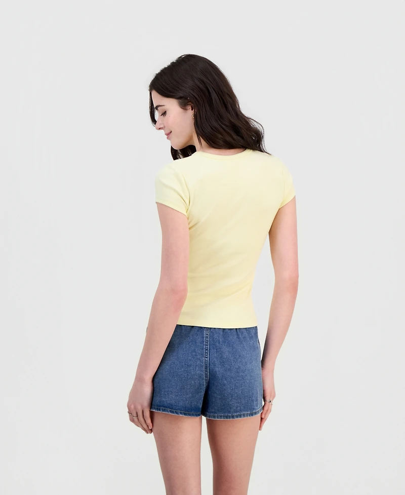 Just Polly Juniors' Beachy Beaded Short-Sleeve T-Shirt