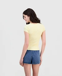 Just Polly Juniors' Beachy Beaded Short-Sleeve T-Shirt