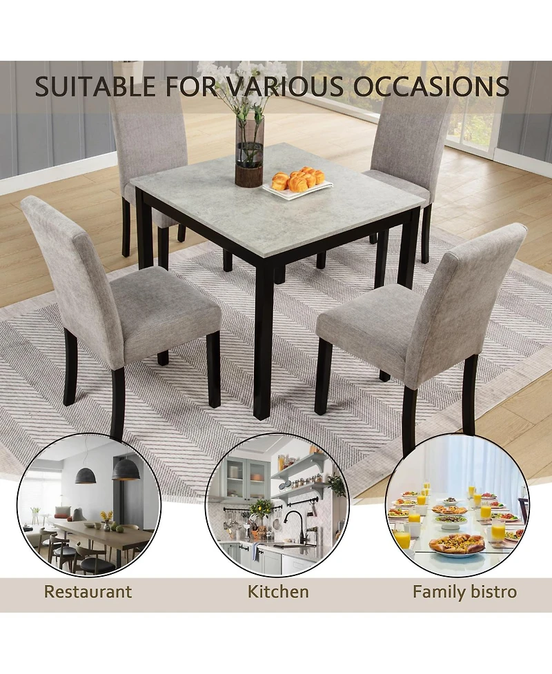 Streamdale Furniture 5-Piece Dining Set with Concrete-Effect Melamine Tabletop, Modern Wooden Dining Table Set, Gray&Black