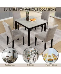 Streamdale Furniture 5-Piece Dining Set with Concrete-Effect Melamine Tabletop, Modern Wooden Dining Table Set, Gray&Black