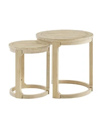 Streamdale Furniture 24" 2PC Curved Round Wooden Coffee Table Set, Mid Century Rustic Oak