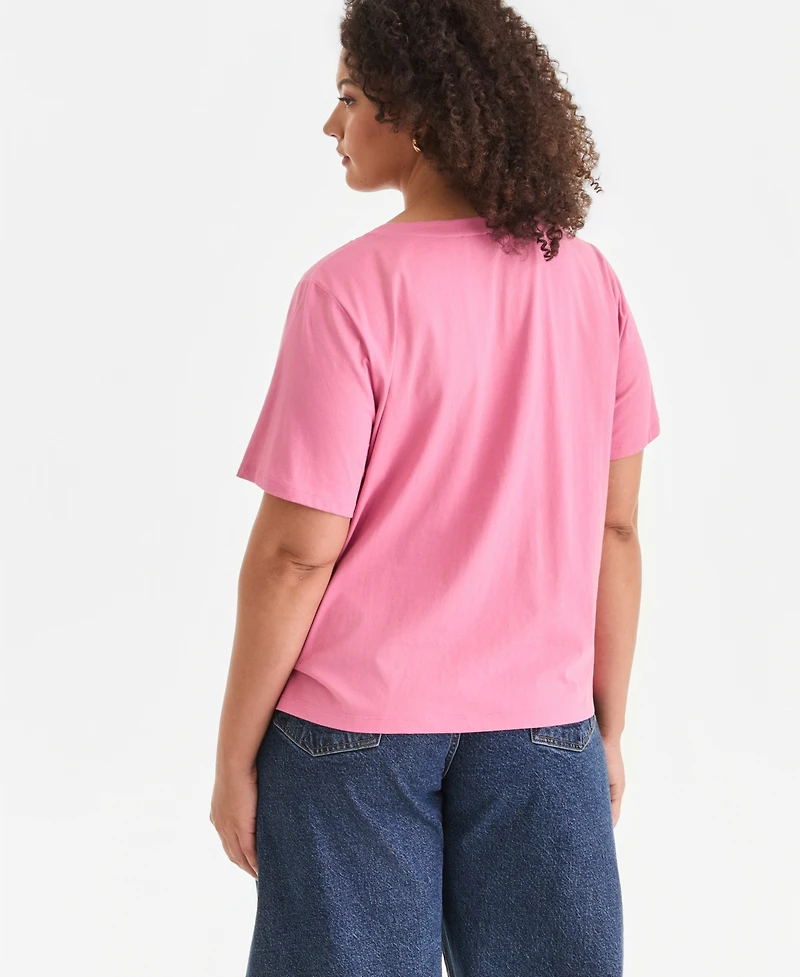 I.n.c. International Concepts Plus Cotton Short-Sleeve Knot Top, Created for Macy's