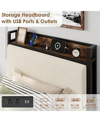 gaomon Twin Size Upholstered Platform Bed Frame with Storage Headboard and Charging Station, Corduroy Fabric Bed with 2 Rolling Drawers