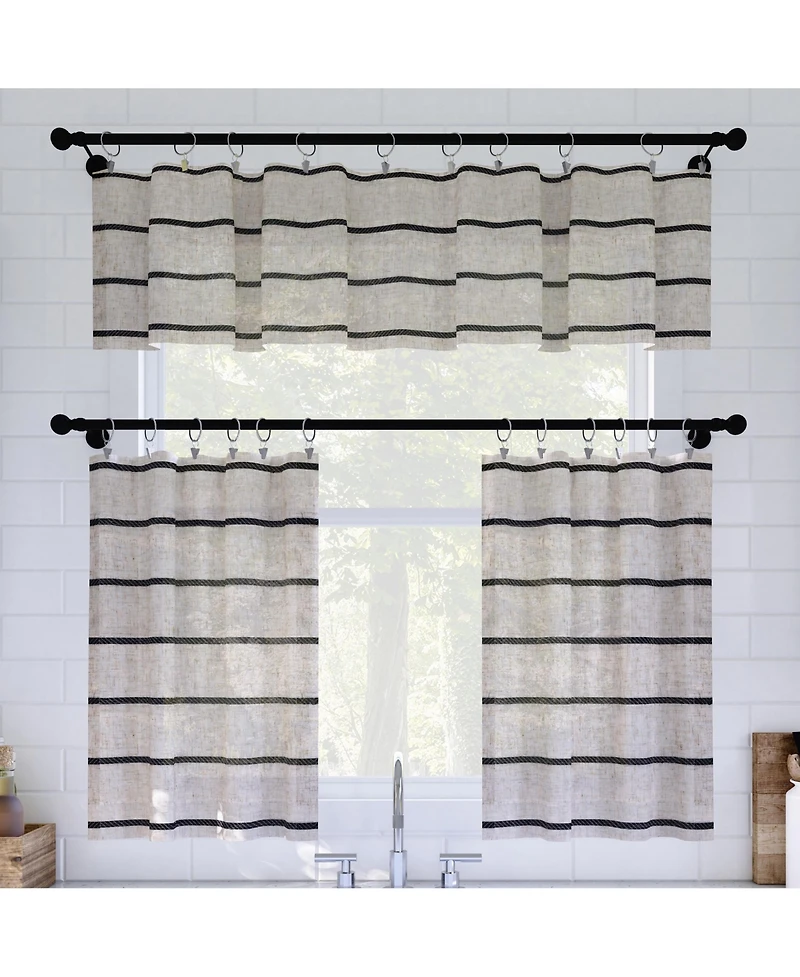 Twill Stripe Anti-Dust Linen Blend Sheer Cafe Curtain Valance