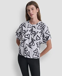 Dkny Women's Heart Print Short-Sleeve Crew Neck Top