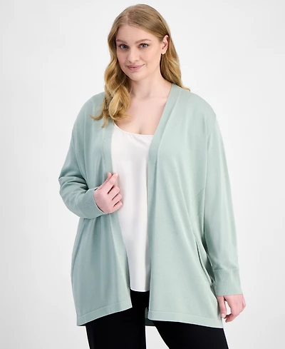 Anne Klein Plus Collarless Open-Front Cardigan