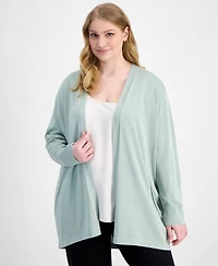 Anne Klein Plus Collarless Open-Front Cardigan