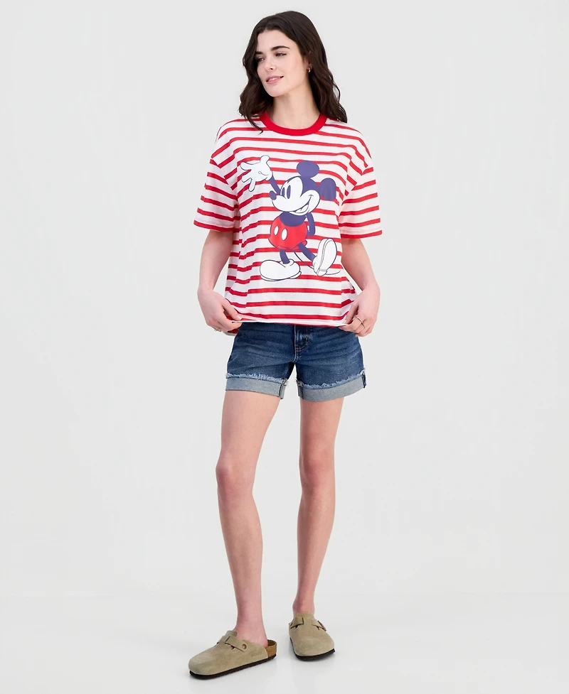 Disney Juniors' Mickey Mouse Striped Crewneck Tee