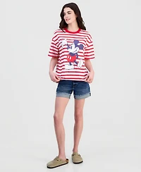 Disney Juniors' Mickey Mouse Striped Crewneck Tee