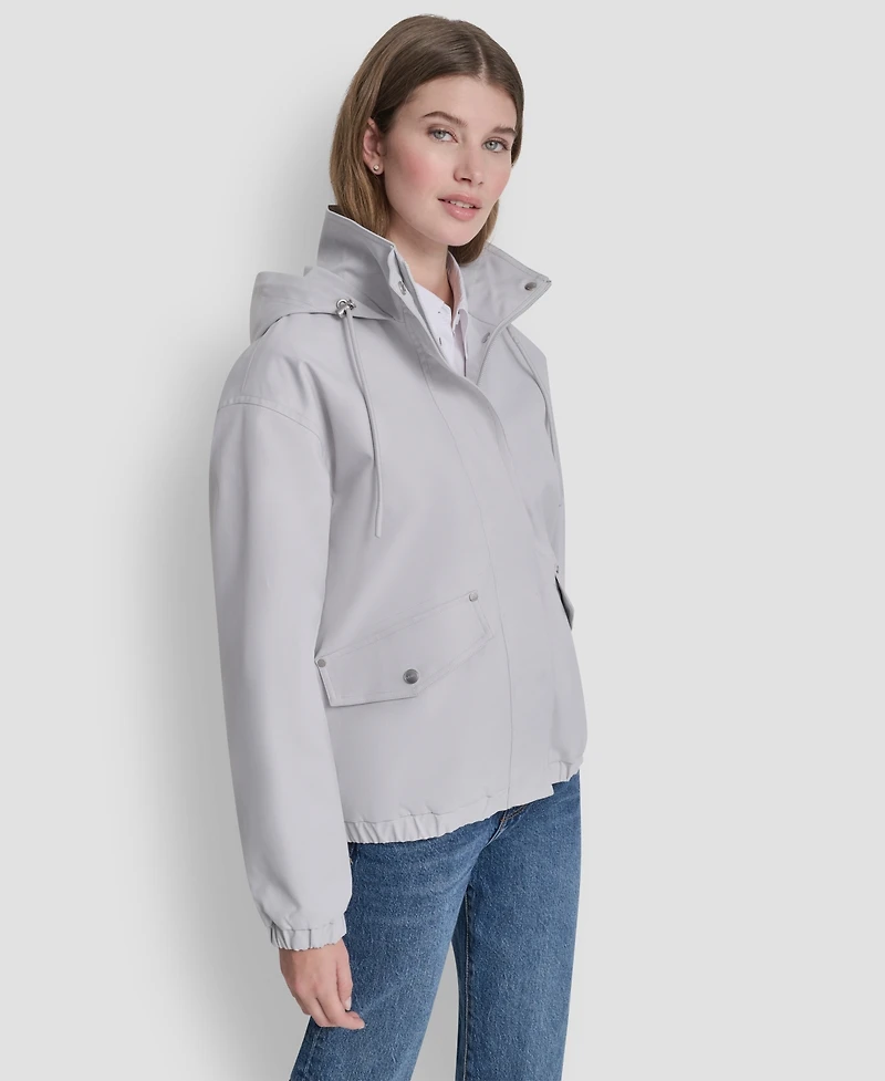 Dkny Women's Stand Collar Bomber Raincoat