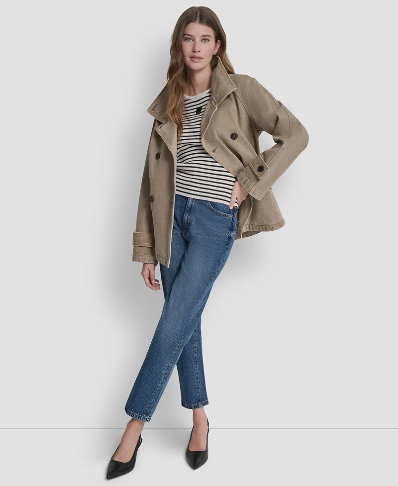 Dkny Women's Denim Double Breasted A-Line Coat