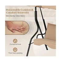 3 Seat Outdoor Patio Canopy Porch Swing with Cushioned Steel Frame