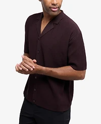 Xray Men's Short Sleeve Vertical Ottoman Camp Collar Button Down Sweater Polo