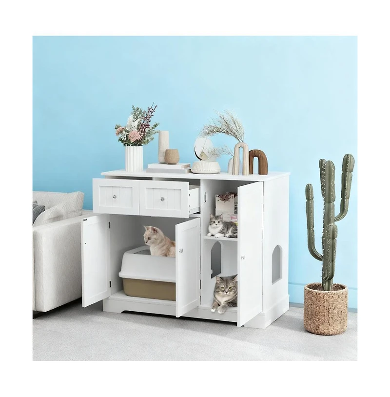 Zeus & Ruta 39"×18"×31.5" Cat Litter Box Enclosure with Drawers