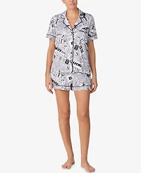 Dkny Women's Short-Sleeve Notch Collar Top & Boxers, 2-Piece Set