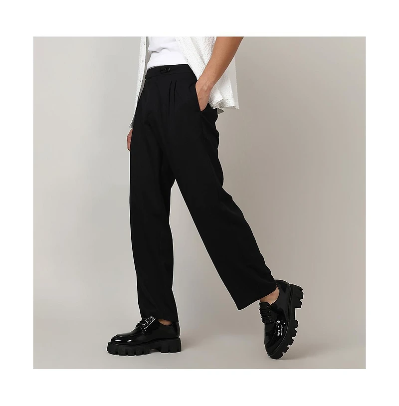 Campus Sutra Men's Onyx Black Solid Tailored Trousers