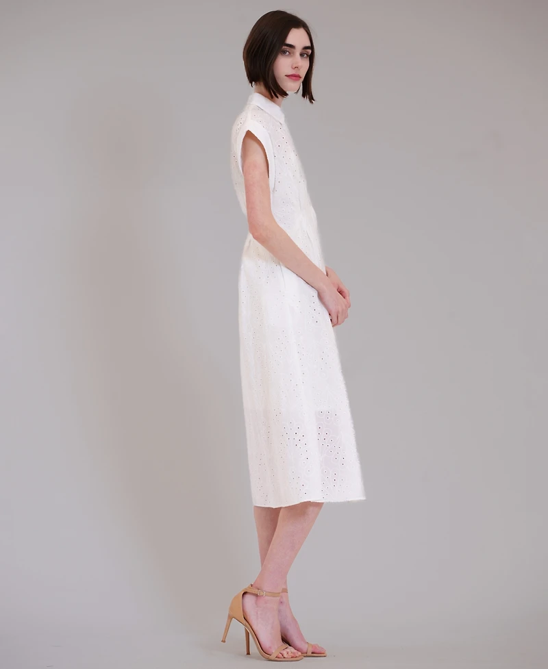 julia jordan Women's Short-Sleeve V-Neck Eyelet Midi Shirt Dress