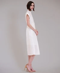 julia jordan Women's Short-Sleeve V-Neck Eyelet Midi Shirt Dress