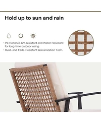 Decksplore 3 piece set of rotating rocking chair with flowers and rattan beige Bohemian Patio