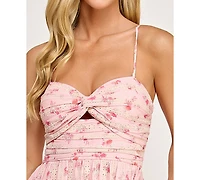 City Studios Juniors' Floral Embroidered Twist-Front Midi Dress