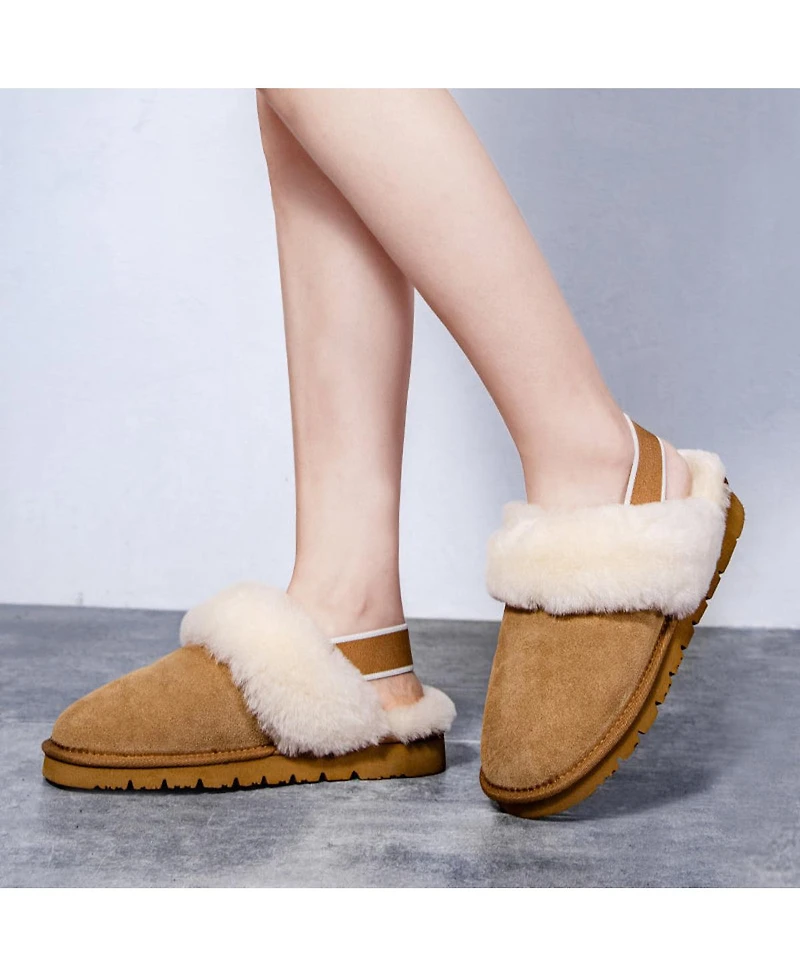Pazstor Women's Shearling and Suede Clog Slippers Spring