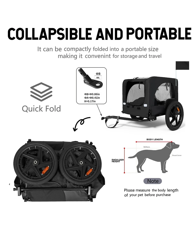 Zeus & Ruta Black+Orange Outdoor Heavy Duty Collapsible Kitten Bike Trailer