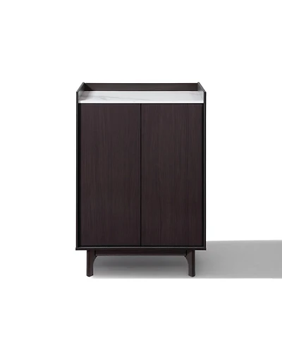 LuxenHome Modi Wenge Accent Cabinet with 2 Doors, Open Storage & Raised Sides, Faux Marble Top, Manufactured Wood