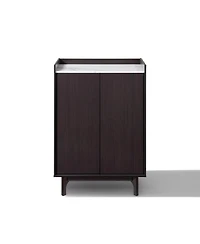 LuxenHome Modi Wenge Accent Cabinet with 2 Doors, Open Storage & Raised Sides, Faux Marble Top, Manufactured Wood