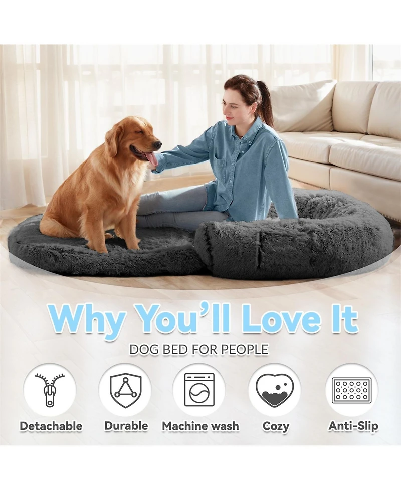 Aostirmotor 71" Extra Large Dog Bed for People - Foldable Plush Sofa You & Pet