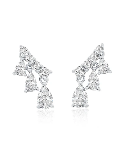 Suzy Levian New York Sterling Silver Cubic Zirconia Mini Ear Climber Dangle Stud Earrings
