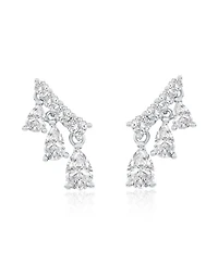 Suzy Levian New York Sterling Silver Cubic Zirconia Mini Ear Climber Dangle Stud Earrings