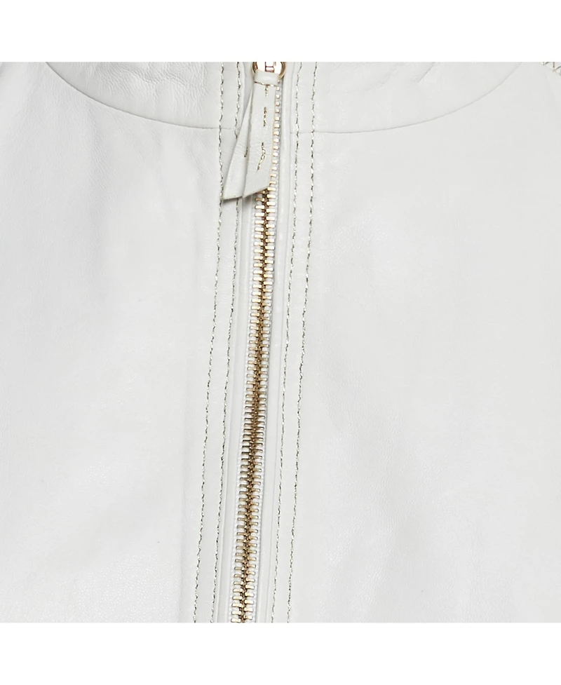 Pre-Owned Roberto Cavalli Women's White Leather Zip-Up Jacket