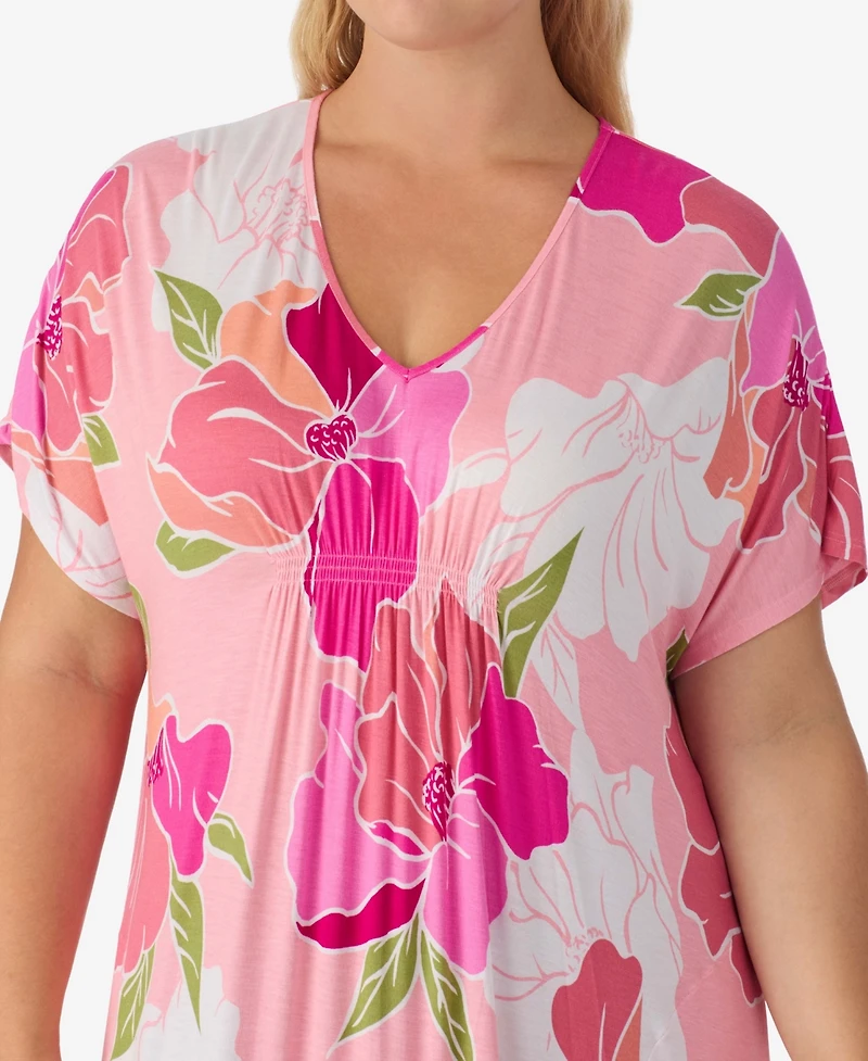 Ellen Tracy Plus Printed Short-Sleeve Long Tunic Dress